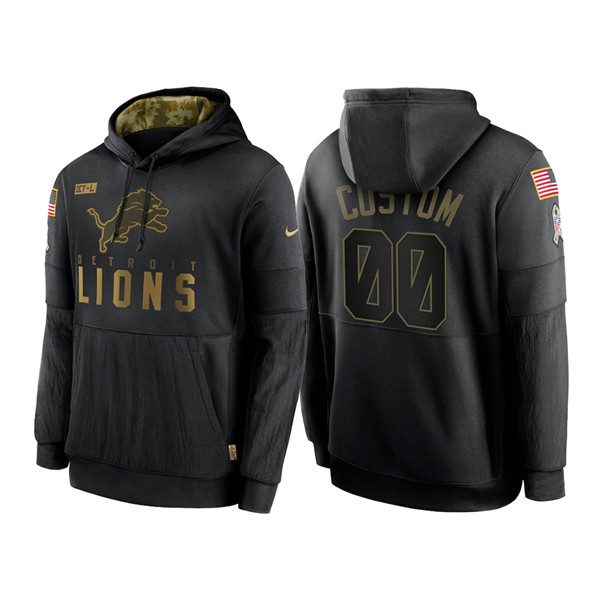 Men's Detroit Lions ACTIVE PLAYER Custom 2020 Black Salute To Service Sideline Performance Pullover NFL Hoodie